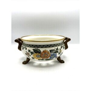 ASTA Enamelware Footed Warmer Chafing Dish BOTTOM ONLY Brass Handles